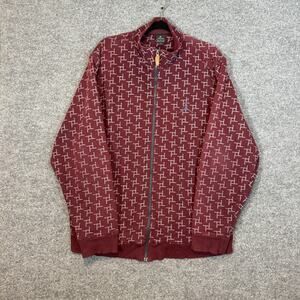 Nike Air Jordan Sweatshirt Mens Large Burgundy All Over Print Full Zip Vtg Y2K